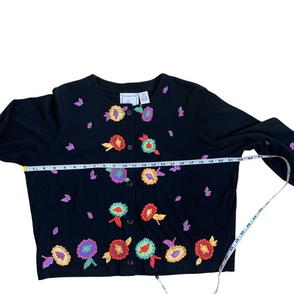 Michael Simon Button Front Cardigan Sweater Sz Mp Black Cotton Embroidered - Picture 8 of 12